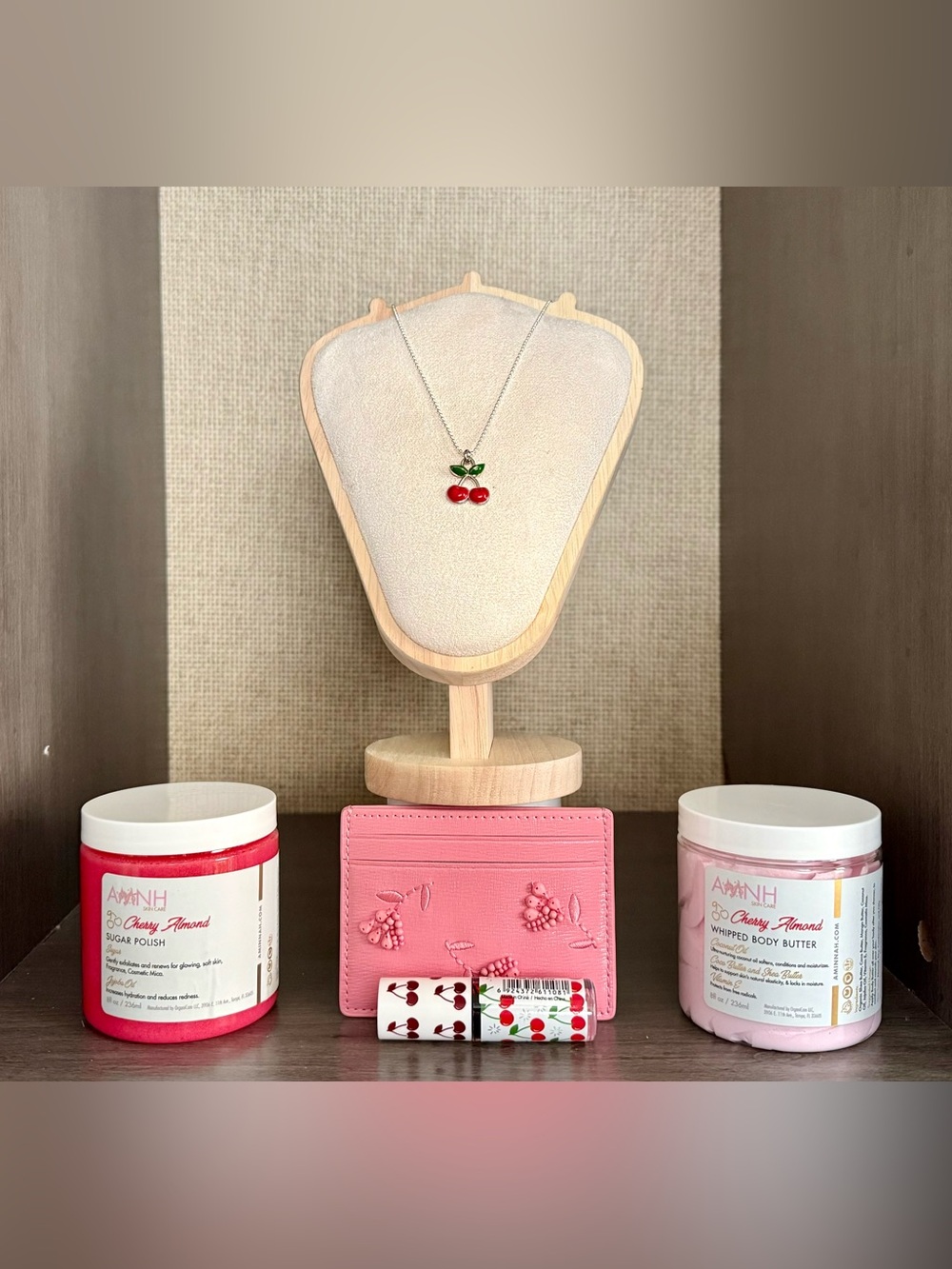 Kate Spade Pink Leather Card Holder Coach Cherries Necklace Aminnah Cherries Set